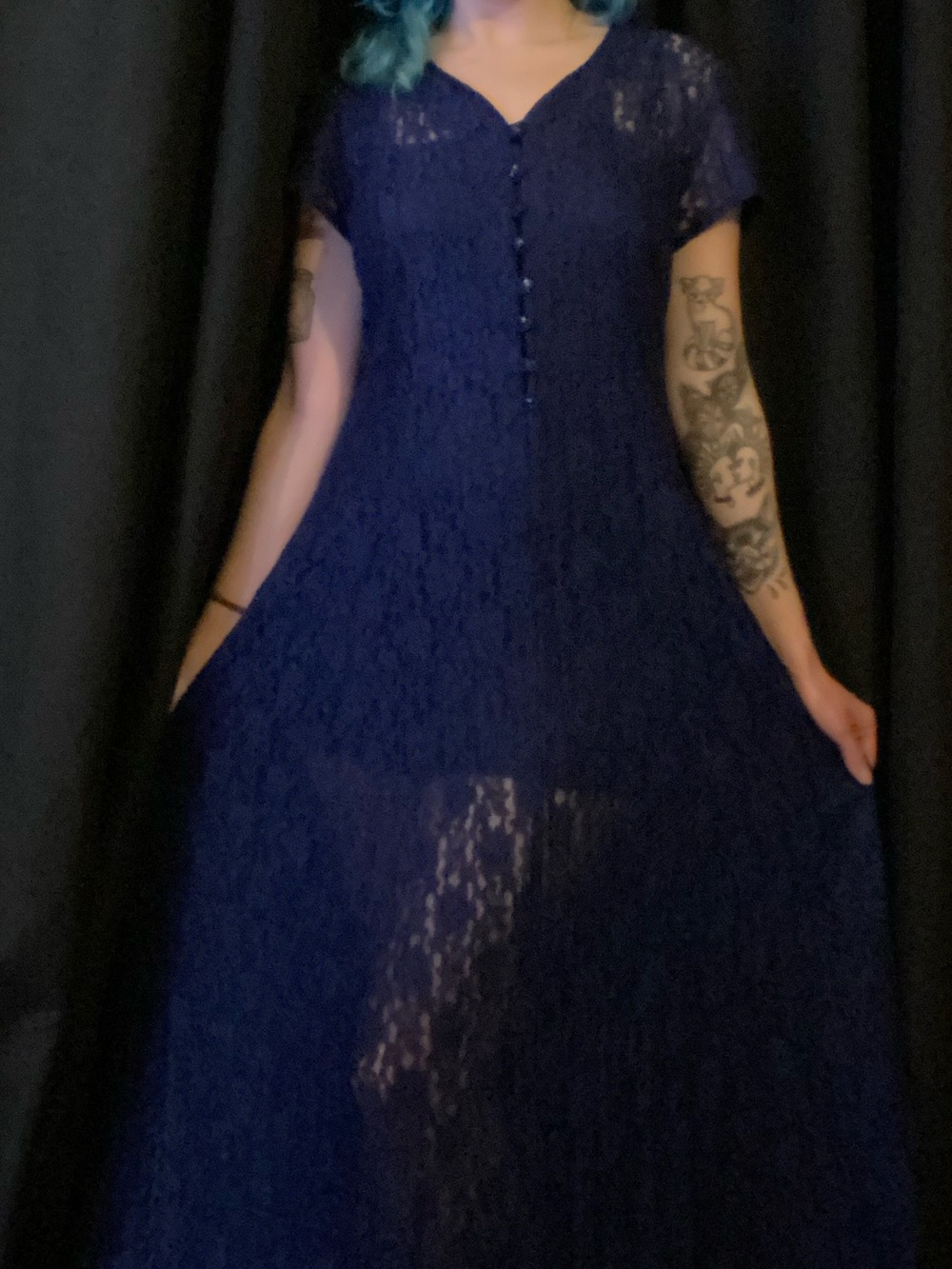 Blue lace maxi dress with